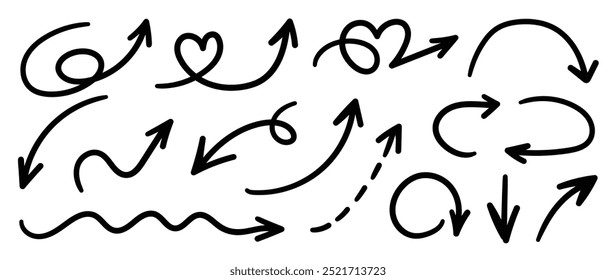Hand drawn arrow vector icons set. sketch arrow design for business plan and education.