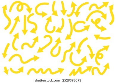 Handgezeichnete Pfeilvektorsymbole. Skizze Pfeildesign für Business Plan und Bildung. Satz von Pfeilen schwarze Symbole. Kreispfeile, Pfeil drehen, Prozesssymbol wiederholen.