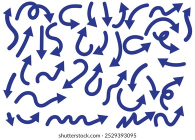 Conjunto de iconos de vector de flecha dibujado a mano. Diseño de flecha de boceto para el Plan de negocios y la educación. Conjunto de iconos negros de flechas. Flechas de círculo, girar flecha, rehacer símbolo de proceso.