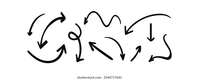Hand drawn arrow vector icons set. sketch arrow design for business plan and education.
