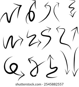 Conjunto de iconos de vector de flecha dibujado a mano. Diseño de flecha de boceto para el Plan de negocios y la educación. Conjunto de iconos negros de flechas. Flechas de círculo, girar flecha, rehacer símbolo de proceso.