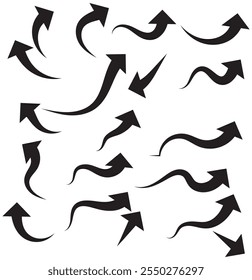 Hand drawn arrow vector icons set. Sketch arrow design for business plan and education. Set of arrows black icons. Circle arrows, rotate arrow, redo process symbol. 333