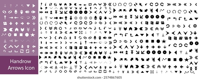 Hand drawn arrow vector icons set. Sketch arrow design for business plan and education. Set of arrows black icons. Circle arrows, rotate arrow, redo process symbol.