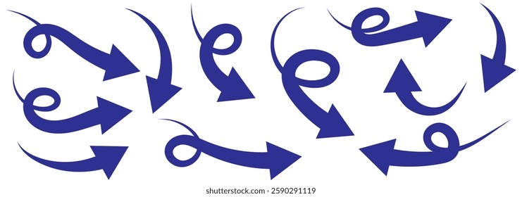 Hand drawn arrow vector icons set. Sketch arrow design for business plan and education. Set of arrows black icons. Circle arrows, rotate arrow, redo process symbol. EPS 10.