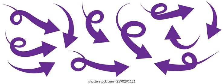 Hand drawn arrow vector icons set. Sketch arrow design for business plan and education. Set of arrows black icons. Circle arrows, rotate arrow, redo process symbol. EPS 10.