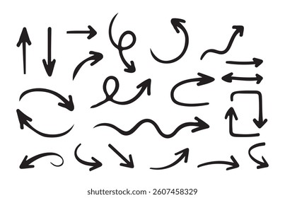 Hand drawn arrow vector icons set. Set simple arrows isolated on white background. Vector Illustration Eps 10