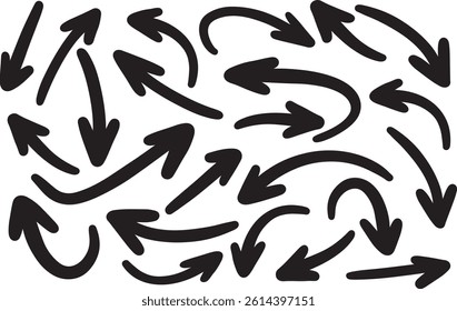 Hand drawn arrow vector icons set. Sketch arrow design for business plan and education. Set of arrows black icons. Circle arrows, rotate arrow, redo process symbol with vector file