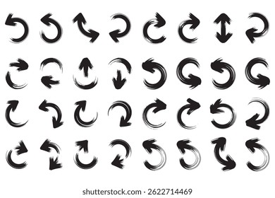 Conjunto de iconos de vector de flecha dibujado a mano. Conjunto de iconos negros de flechas de pincel, Ilustración vectorial de diseño de flecha de boceto