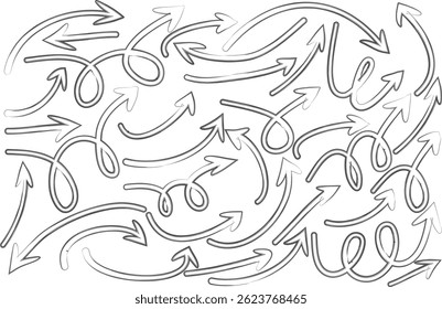 Hand drawn arrow vector icons set. Sketch arrow design for business plan, paint brush, brush stock Set of arrows black icons. Circle arrows 