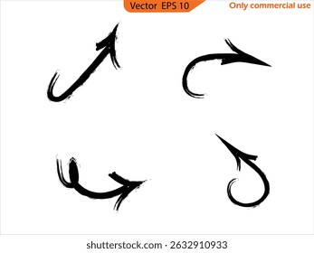 Hand drawn arrow vector icons set. Sketch arrow design for business plan and education. Set of arrows black icons. Circle arrows, rotate arrow, redo process symbol. Hand drawn sketch arrows design. 