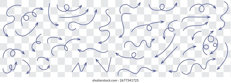 Conjunto de ícones de vetor de seta desenhada à mão. design de seta de esboço para plano de negócios e educação.	