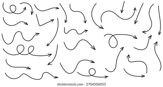 Hand drawn arrow vector icons set. sketch arrow design for business plan and education.