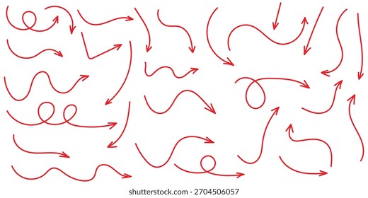 Conjunto de ícones de vetor de seta desenhada à mão. design de seta de esboço para plano de negócios e educação.