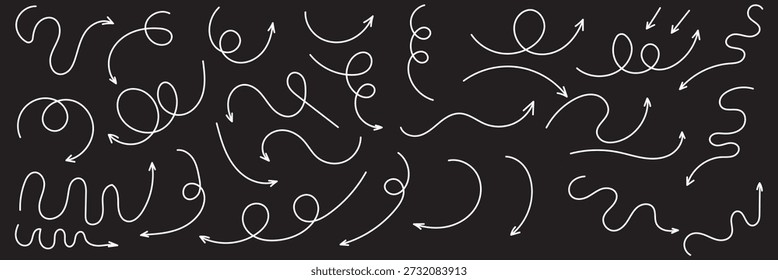 Conjunto de ícones de vetor de seta desenhada à mão. design de seta de esboço para plano de negócios e educação.