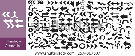 Hand drawn arrow vector icons set. Sketch arrow design for business plan and education. Set of arrows black icons. Circle arrows, rotate arrow, redo process symbol.