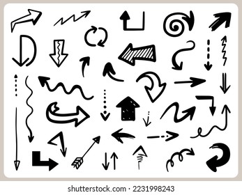 Resumen de Doodle Arroja la línea delgada negra en muchas colecciones. Ilustración del vector de inicio de sesión de flecha