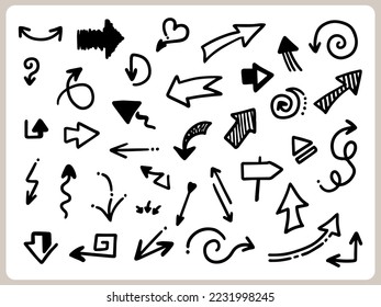 Resumen de Doodle Arroja la línea delgada negra en muchas colecciones. Ilustración del vector de inicio de sesión de flecha
