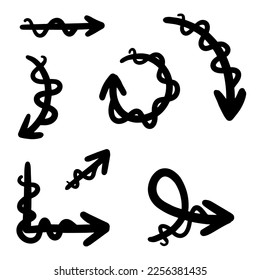 flechas dibujadas a mano. Resumen de las filas de dibujos de dibujos en línea delgada negro en muchas colecciones de ilustraciones vectoriales
