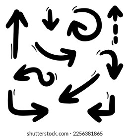 handgezeichnete Pfeile. Abstrakte Doodle-Pfeile dünne Linie Schwarz in vielen Sammlungen in Vektorgrafik