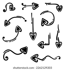hand drawn arrows. Abstract Doodle Arrows Thin Line Black in many collections in vector illustration