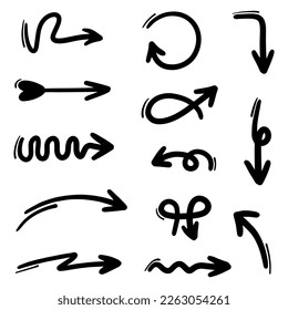 hand drawn arrows. Abstract Doodle Arrows Thin Line Black in many collections in vector illustration