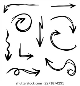 handgezeichnete Pfeile. Abstrakte Doodle-Pfeile dünne Linie Schwarz in vielen Sammlungen in Vektorgrafik