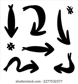 flechas dibujadas a mano. Resumen de las filas de dibujos de dibujos en línea delgada negro en muchas colecciones de ilustraciones vectoriales