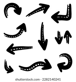 handgezeichnete Pfeile. Abstrakte Doodle-Pfeile dünne Linie Schwarz in vielen Sammlungen in Vektorgrafik