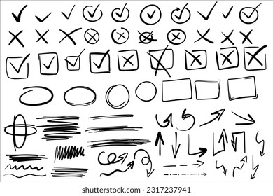 Handgezeichnete Pfeile. Pfeilmarkensymbole. Stock-Vektorgrafik der Pfeilfarbe. Abwischen des Symbolzeichens.