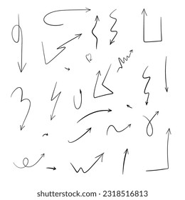Hand drawn arrows. Arrow mark icons. Arrow paint stock vector. Swipe up symbol sign.