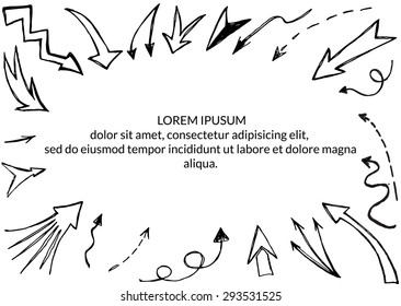 Hand drawn arrows background. Vector illustrations.