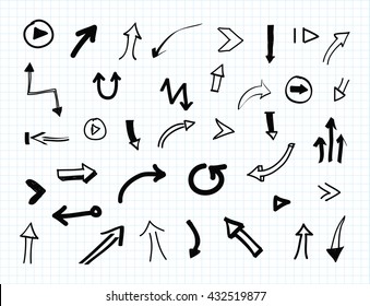 Hand drawn arrows.Set of black arrows.Vector.