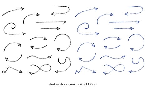 Flechas dibujadas a mano en color negro y azul Gráficos direccionales y Elementos de diseño para presentaciones y Web