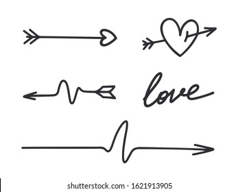 Hand drawn arrows  Black arrows  Cupid's arrow  Vector arrows set  
Valentines day symbol  Heart icon  Hand drawn doodle  Love sign  Pointers arrows  Archery  Direction signs  Arrow and feather 