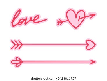 Hand drawn arrows. Black arrows. Cupid's arrow. Vector arrows set. 
Valentines day symbol. Heart icon. Hand drawn doodle. Love sign. Pointers arrows. Archery. Direction signs. Arrow with feather. svg