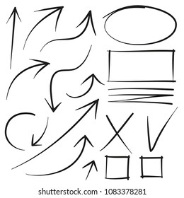 Hand drawn arrows in black. Stylish elements for design. Vector illustration.