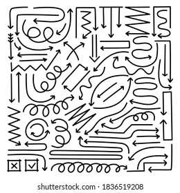 Hand drawn arrows in black. Stylish elements for design. Vector illustration. 