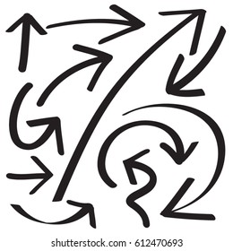 Hand drawn arrows in black. Stylish elements for design. Vector illustration. 