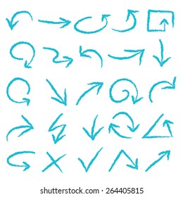Hand drawn arrows in blue. Stylish elements for design. Vector illustration. 