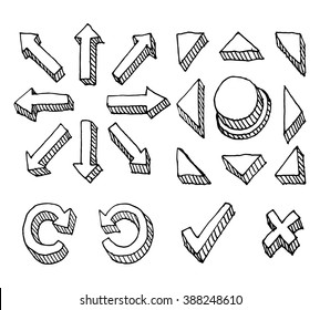 Hand Drawn Arrows And Check Marks. Vector Illustration