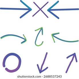 Hand drawn arrows and circle collection simple blue purple markers arrows and circle icons