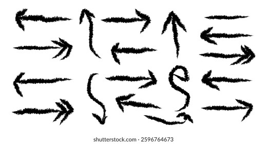 Hand drawn Arrows Collection, Abstract brush drawing. Vector art illustration grunge arrows. Hand drawn sketch marker underline shape, arrow, 