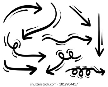 handgezeichnete Pfeilsammlung. Pfeilsymbol mit verschiedenen Richtungen. Doodle-Vektordesign-Elemente