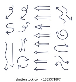 Colección de flechas dibujadas a mano. Conjunto de doodles de flecha. Elementos gráficos dibujados a mano. 