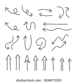 Handgezeichnete Pfeilsammlung. Pfeildoodle-Set. Handgezeichnete grafische Elemente. 