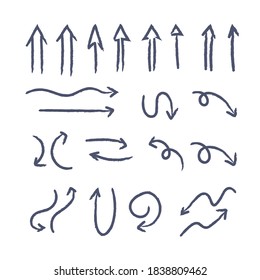 Hand drawn arrows collection. Arrow doodle set. Hand drawn graphic elements. 
