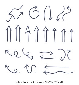Colección de flechas dibujadas a mano. Conjunto de doodles de flecha. Elementos gráficos dibujados a mano. 