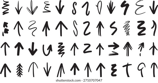 Coleção de setas desenhadas à mão. Vetor de seta definido para design e elementos infográficos. Desenhos vetores de setas de doodle ilustração.