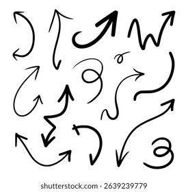 Hand drawn arrows collection in black and white vector design