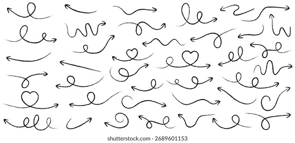 Handgezeichnete Pfeilsammlung. Doodle Pfeile im Stiel. Vektorgrafik einzeln auf Weiß.